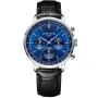 Bonvier Chronograph BV016 klocka för Herr med Blå urtavla som mäter 42 mm i diameter och har en Svart Läderklockarmband klockrem