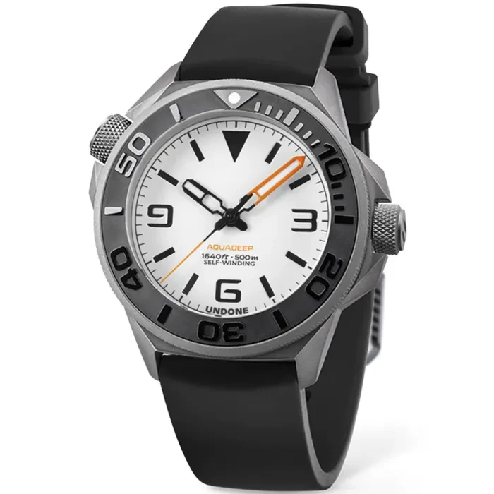 Undone AQUALUME ORANGE Automatico Titanio Silicone Tessuto Bianco Zaffiro Orologio Uomo